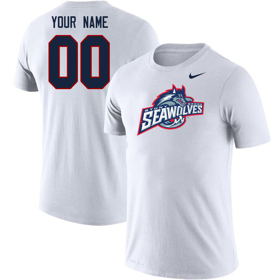 Custom Stony Brook Seawolves Name And Number T-Shirts-White